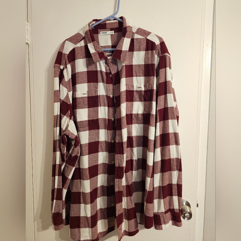 Sonoma Men's Maroon and White Plaid Shirt